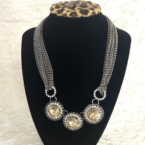 JCPENNEY'S‎ FAUX CITRINE RHINESTONE GLASS SILVER TONE CHOKER LAYERED NECKLACE - Picture 6 of 9